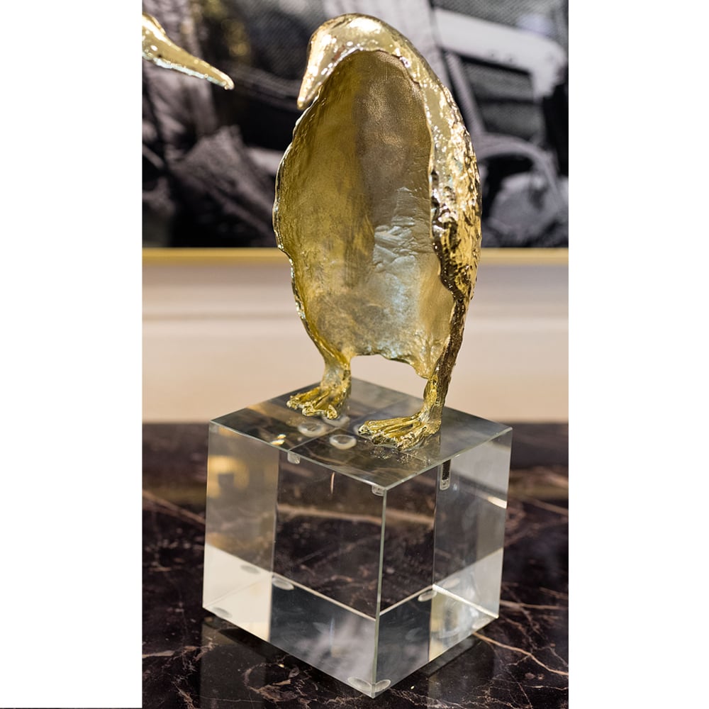 Chelan Small Penguin On Crystal Plinth Ornament In Gold