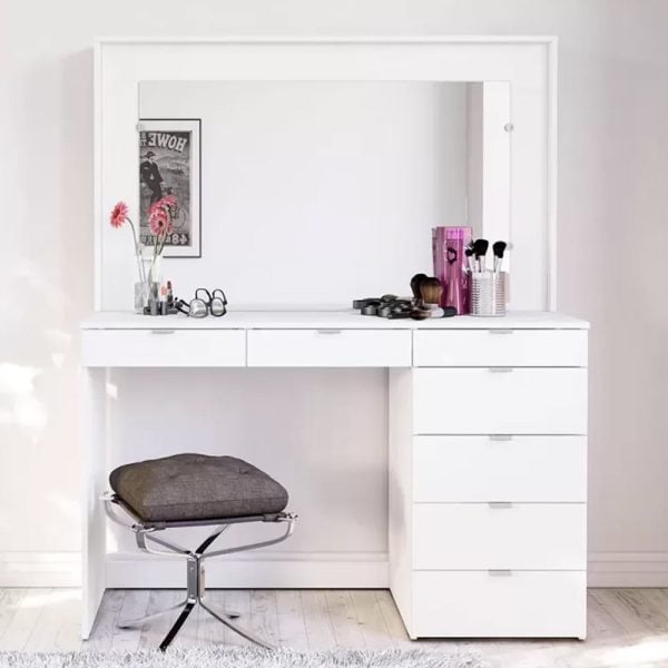 Chelan Wooden Dressing Table With 7 Drawers In White | Bed Sava