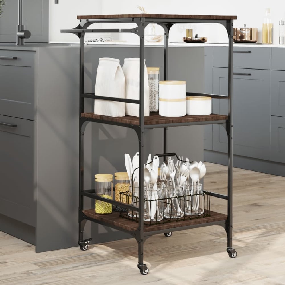 Cheney Wooden Kitchen Trolley With 2 Shelves In Brown Oak