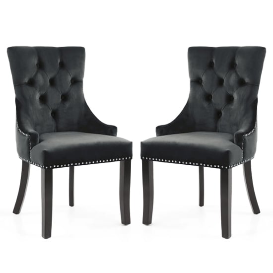 Cankaya Black Velvet Accent Chairs With Wooden Legs In Pair