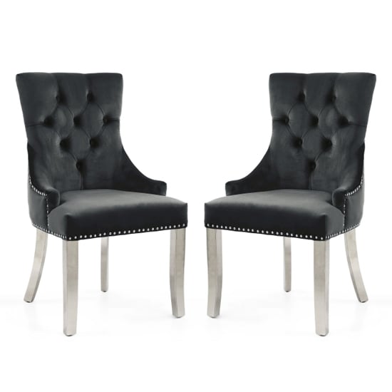 Cankaya Black Velvet Accent Chairs With Silver Legs In Pair
