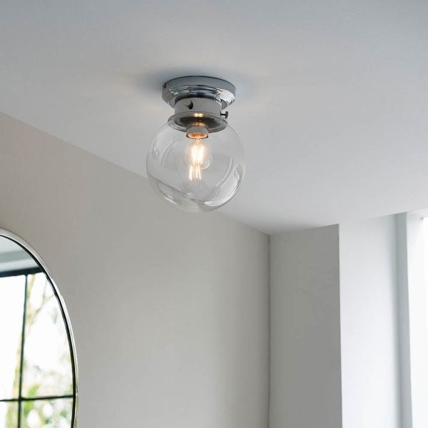 Cheswick Clear Glass Shade Bathroom Flush Light In Chrome | Bed Sava