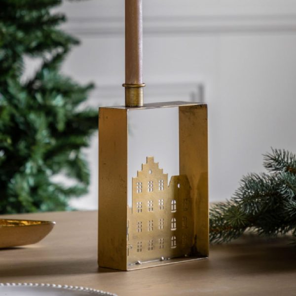 Cheswick Small Iron VIntage Candle Holder In Gold | Bed Sava