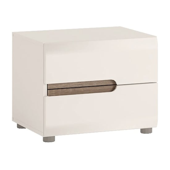 Cheya High Gloss Bedside Cabinet In White Truffle Oak