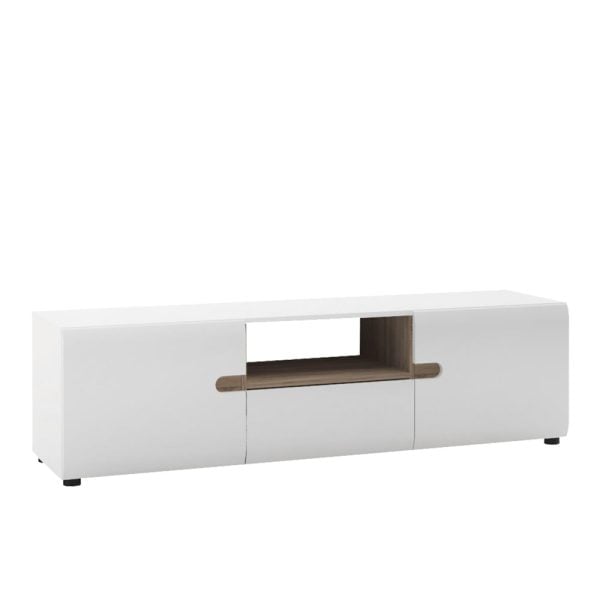 Cheya High Gloss TV Stand With 2 Doors In White And Oak | Bed Sava