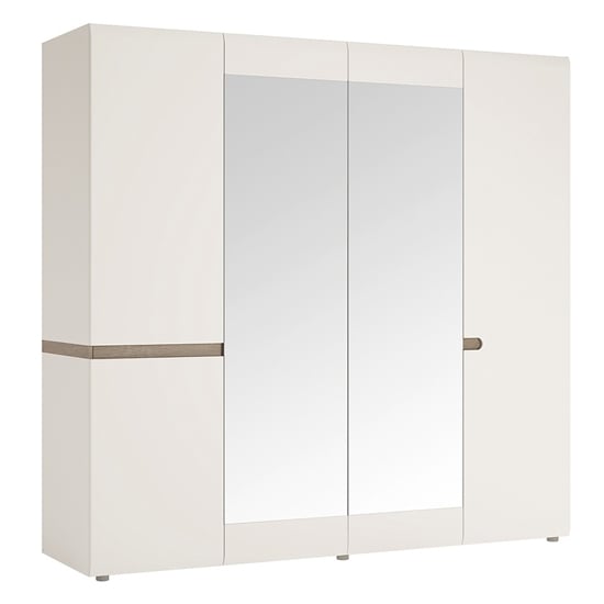 Cheya Mirrored Wardrobe With 4 Doors In White And Truffle Oak