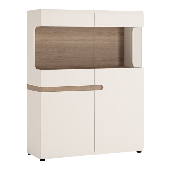 Cheya High Gloss Display Cabinet In White And Truffle Oak