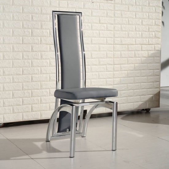 Chicago Faux Leather Dining Chair In Grey With Chrome Legs | Bed Sava