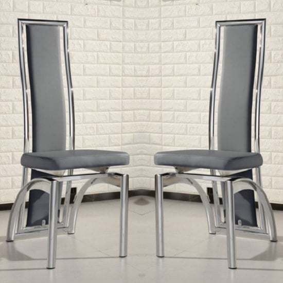 Chicago Grey Faux Leather Dining Chairs In Pair | Bed Sava