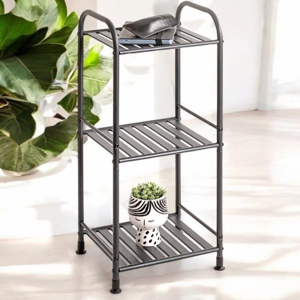 Chickasaw Metal Side Table With 3 Shelves In Anthracite | Bed Sava