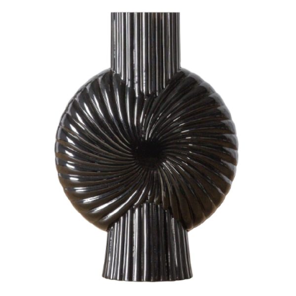 Chickasha Large Frosted Glass Vase In Gloss Black | Bed Sava