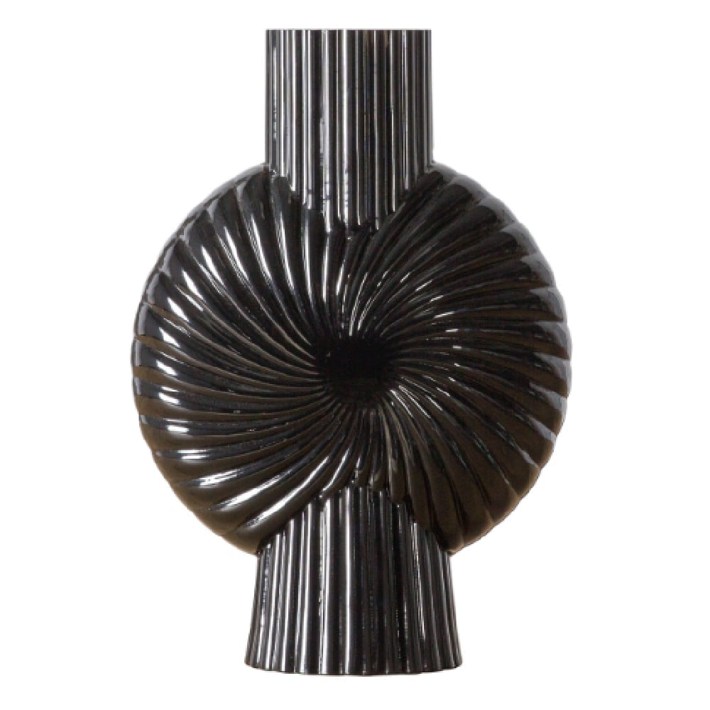 Chickasha Large Frosted Glass Vase In Gloss Black | Bed Sava