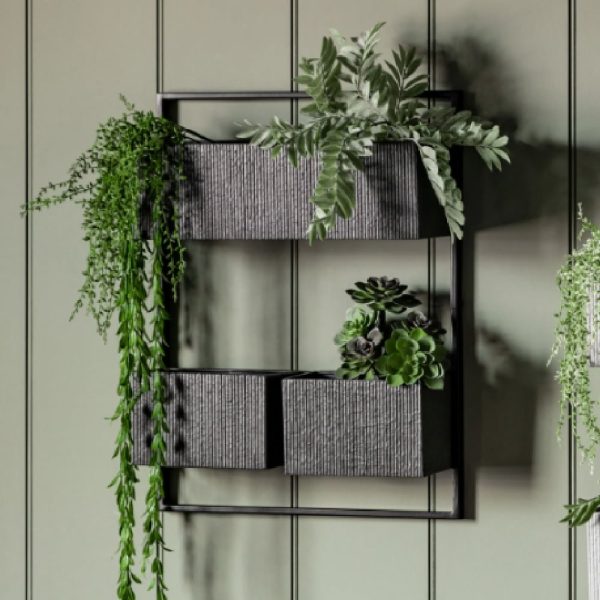 Chicoutimi Metal Greenery Wall Planter In Black | Bed Sava