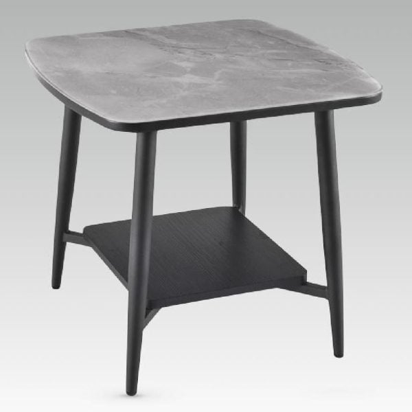Chieti Grey Glass Top End Table With Black Legs | Bed Sava