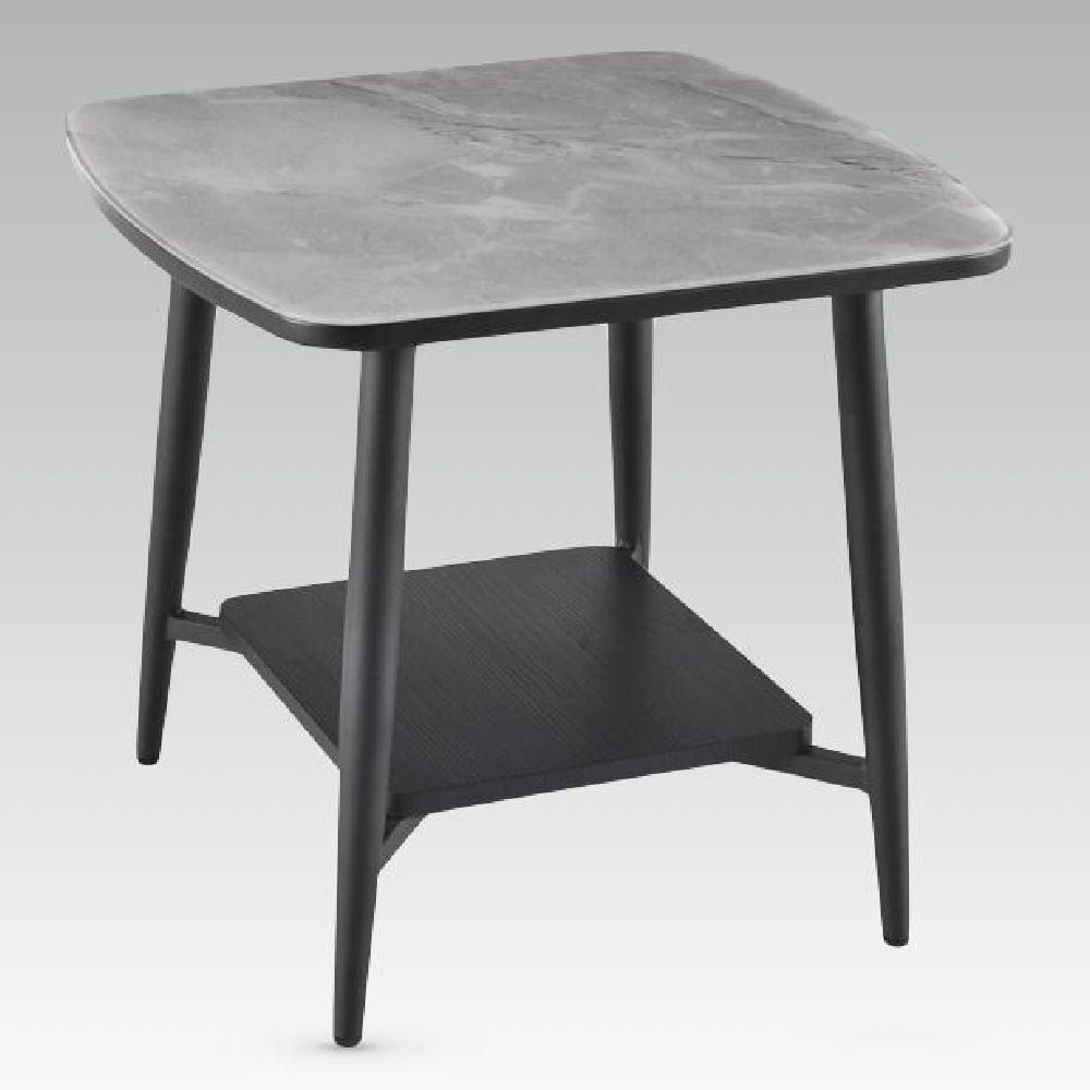 Chieti Grey Glass Top End Table With Black Legs