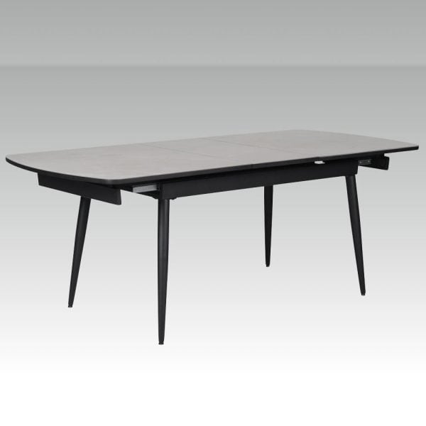 Chieti Grey Glass Top Extending Dining Table With Black Legs | Bed Sava