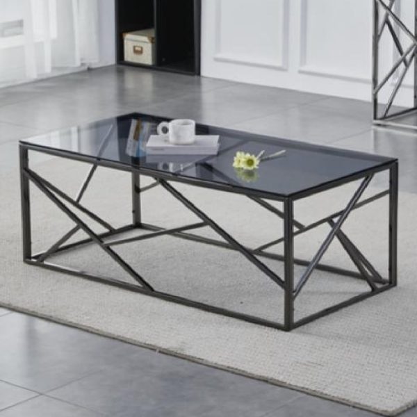 Chios Smoked Glass Rectangular Coffee Table With Titanium Frame | Bed Sava