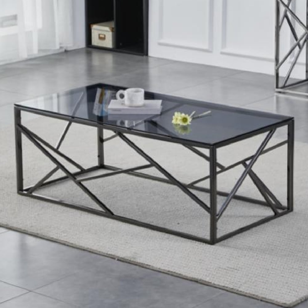 Chios Smoked Glass Rectangular Coffee Table With Titanium Frame