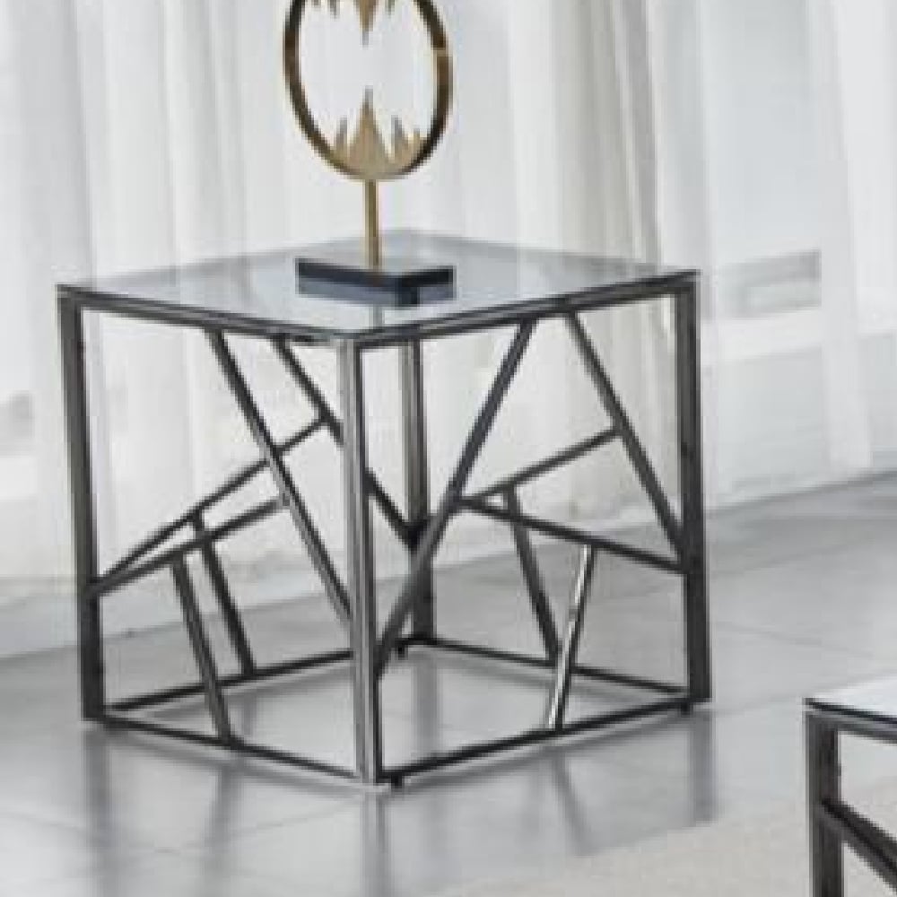 Chios Smoked Glass Square End Table With Titanium Frame