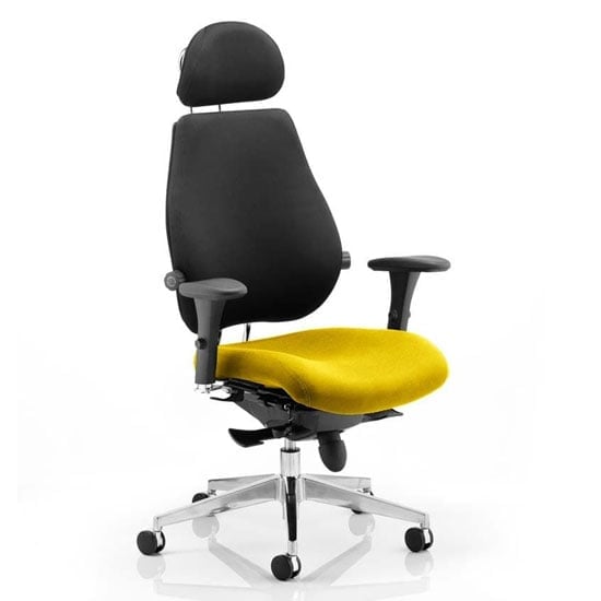 Chiro Black Back Headrest Office Chair With Senna Yellow Seat | Bed Sava