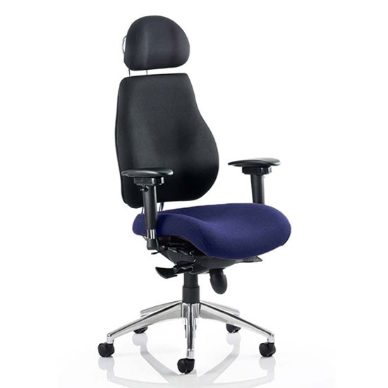 Chiro Black Back Headrest Office Chair With Stevia Blue Seat | Bed Sava