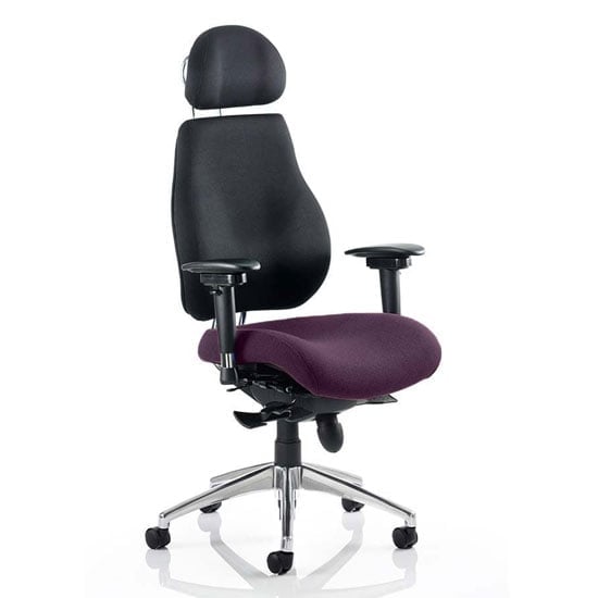 Chiro Black Back Headrest Office Chair With Tansy Purple Seat | Bed Sava