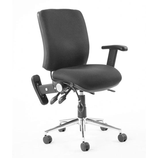 Chiro Fabric Medium Back Office Chair In Black With Folding Arms | Bed Sava