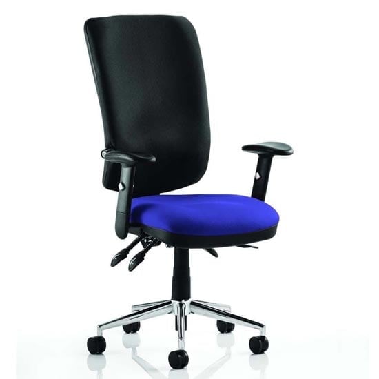 Chiro High Black Back Office Chair In Stevia Blue With Arms | Bed Sava