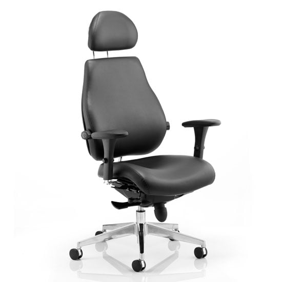 Chiro Plus Leather Headrest Office Chair In Black With Arms | Bed Sava
