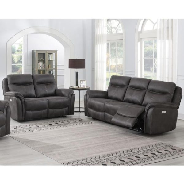 Chloe Fabric Electric Recliner 3+2 Seater Sofa Set In Grey | Bed Sava