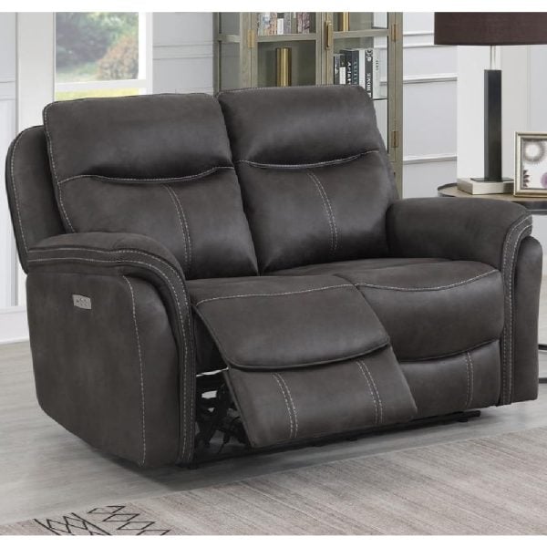 Chloe Fabric Electric Recliner 2 Seater Sofa In Grey | Bed Sava