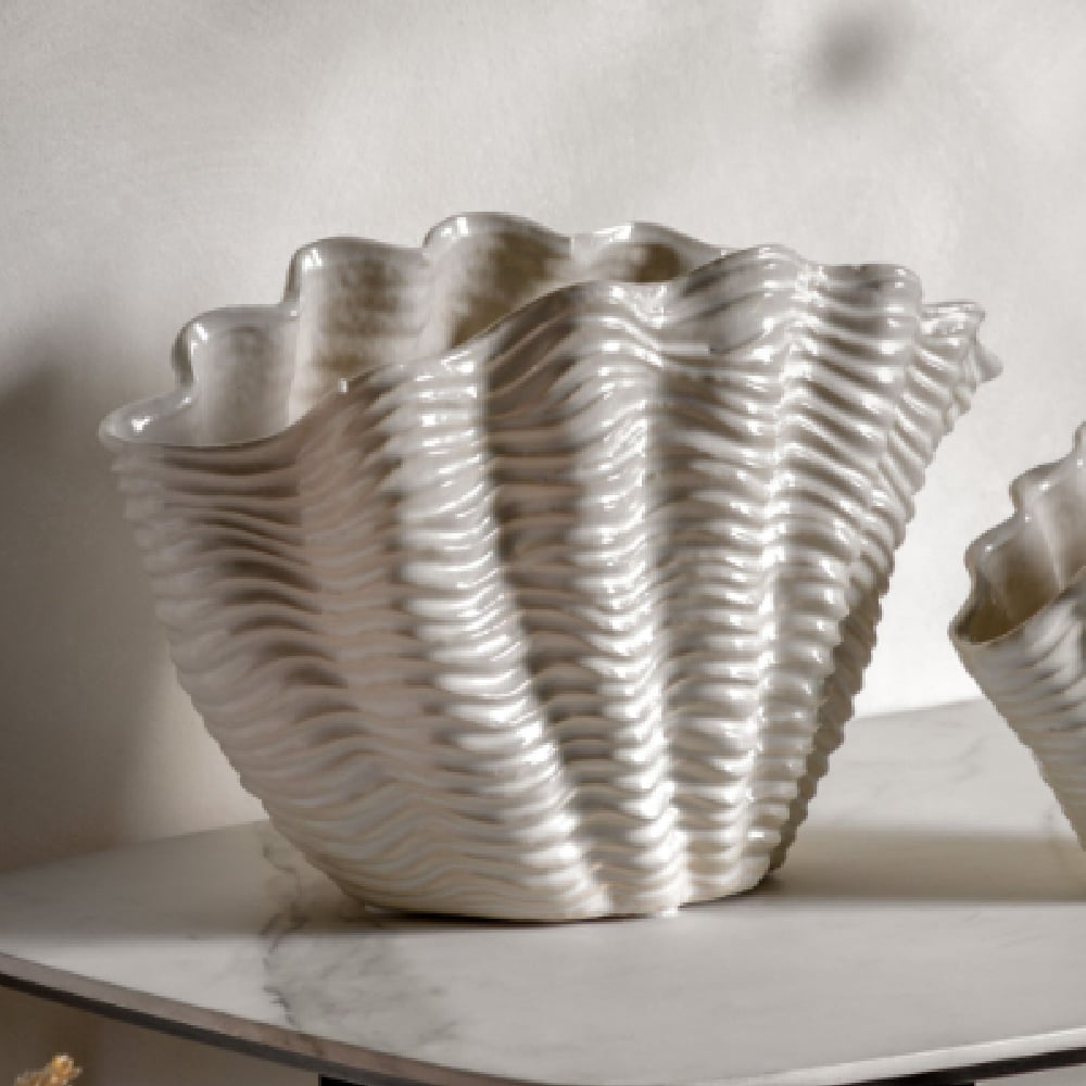 Choctaw Large Stoneware Seashell Vase In White | Bed Sava