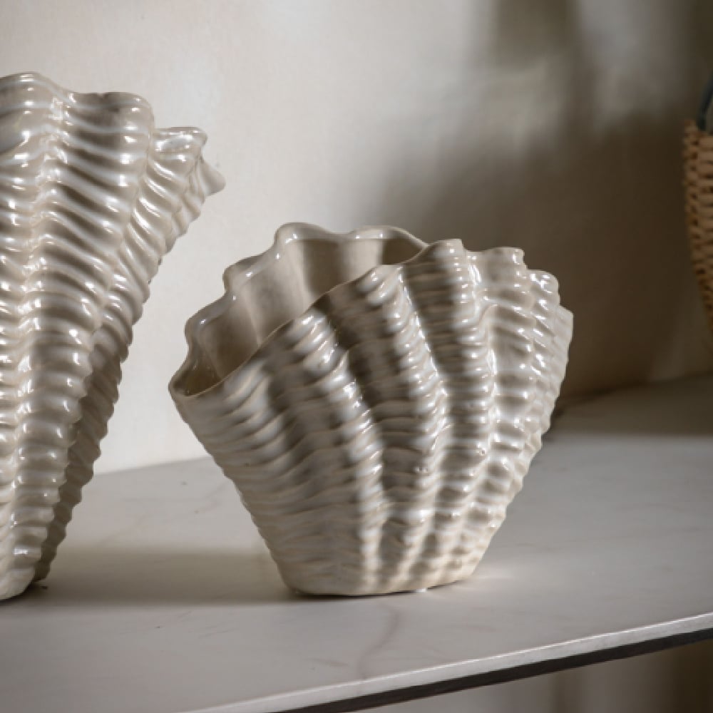 Choctaw Small Stoneware Seashell Vase In White | Bed Sava