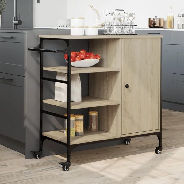 Choctaw Wooden Kitchen Trolley With 1 Door In Sonoma Oak | Bed Sava