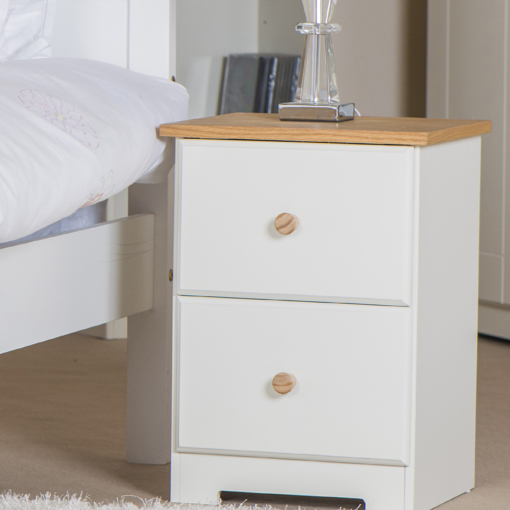 Chorley Wooden Bedside Cabinet With 2 Drawers In White And Oak | Bed Sava