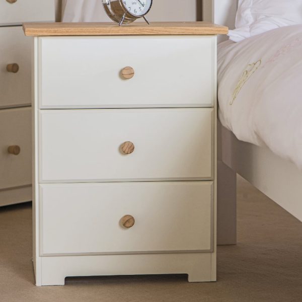 Chorley Wooden Bedside Cabinet With 3 Drawers In White And Oak | Bed Sava