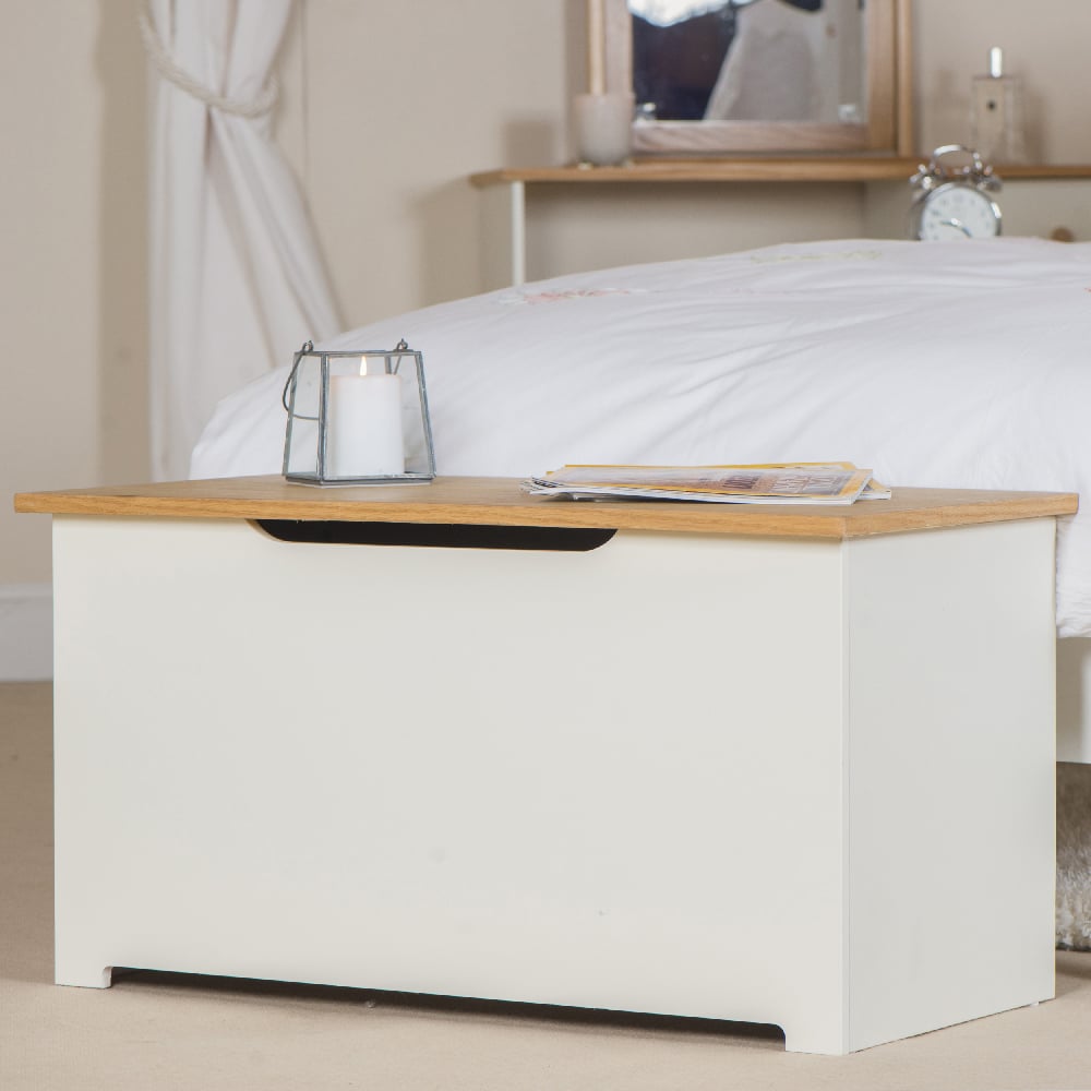 Chorley Wooden Blanket Box In White And Oak | Bed Sava