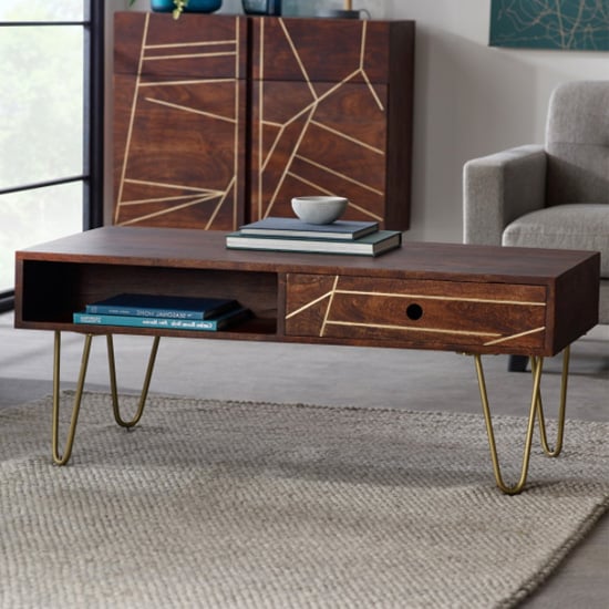 Chort Rectangular Wooden Coffee Table In Dark Walnut | Bed Sava