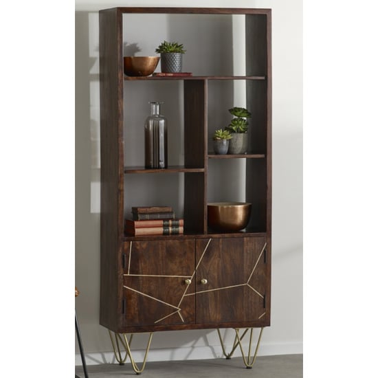 Chort Wooden Bookcase In Dark Walnut With 2 Doors 5 Shelves | Bed Sava