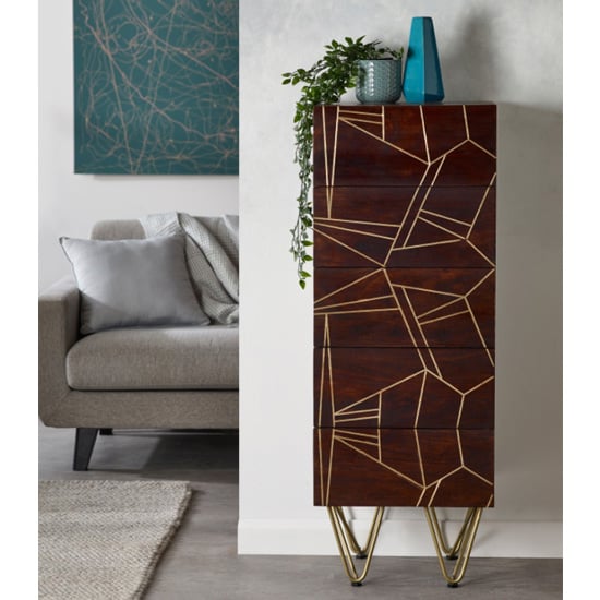 Chort Wooden Chest Of Drawers In Dark Walnut With 5 Drawers | Bed Sava
