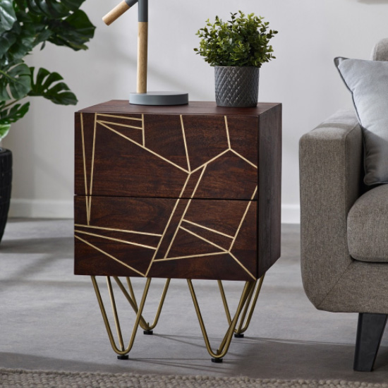 Chort Wooden Side Table In Dark Walnut With 2 Drawers | Bed Sava