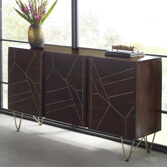 Chort Wooden Sideboard In Dark Walnut With 2 Doors 3 Drawers | Bed Sava