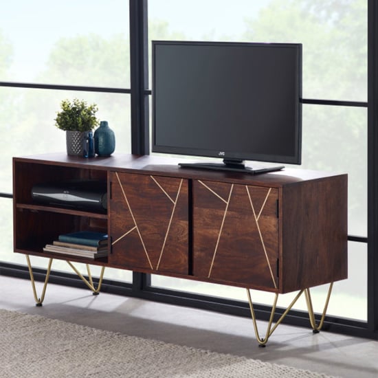 Chort Wooden TV Stand In Dark Walnut With 2 Doors 1 Shelf | Bed Sava