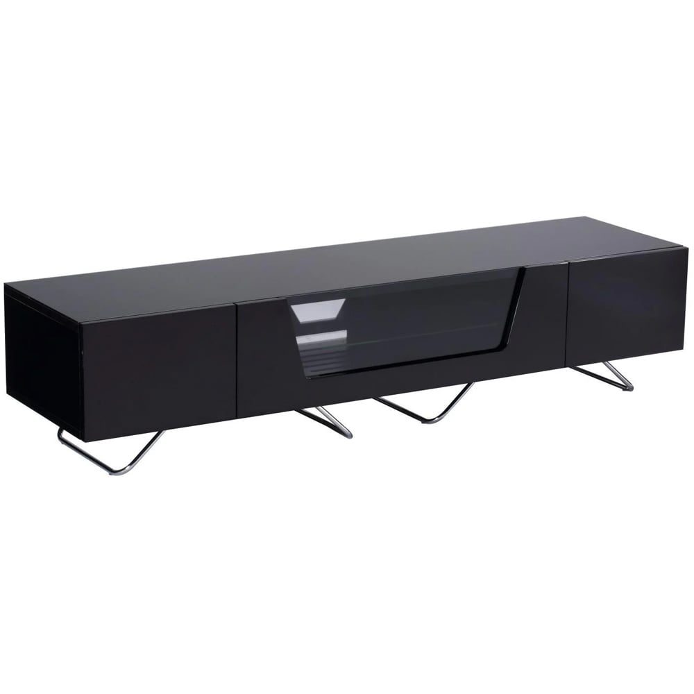 Chroma Large High Gloss TV Stand With 1 Flip Glass Door In Black | Bed Sava