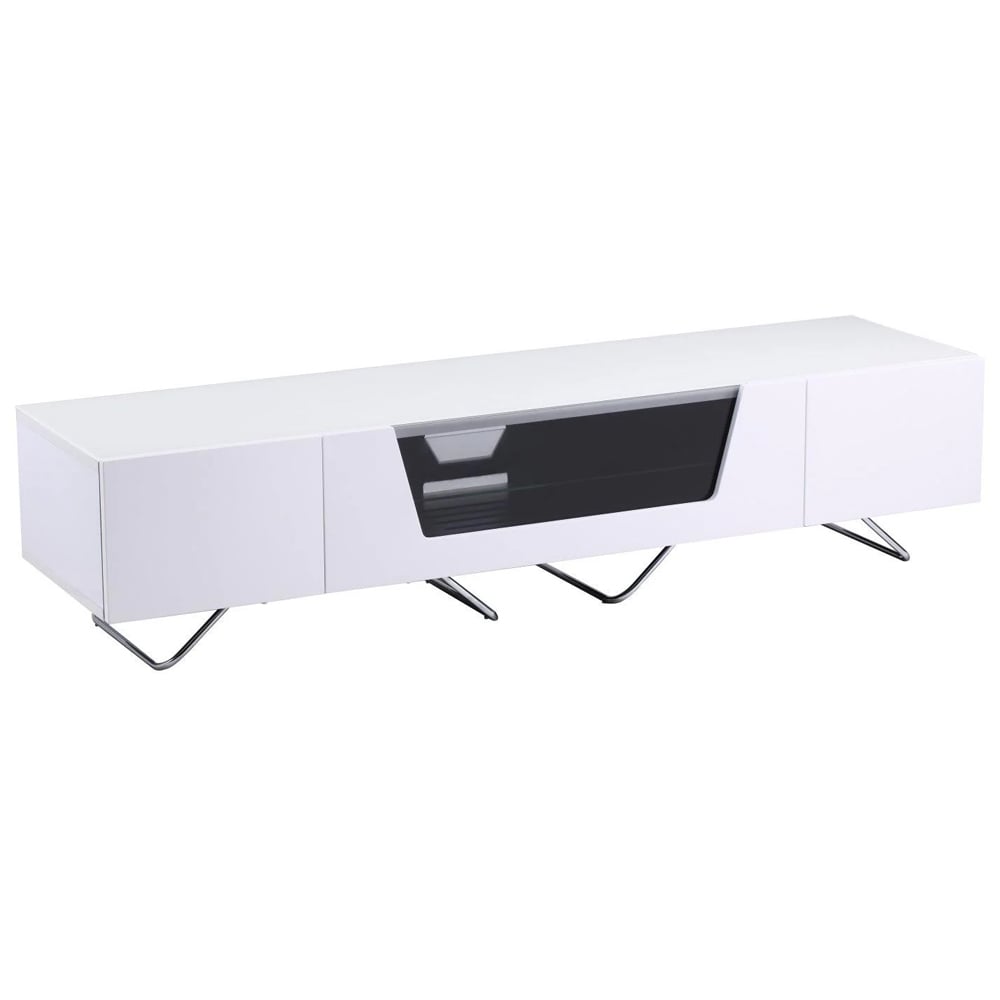 Chroma Large High Gloss TV Stand With 1 Flip Glass Door In White | Bed Sava