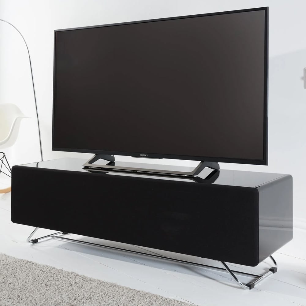 Chroma Medium High Gloss TV Stand With 1 Flip Door In Black | Bed Sava