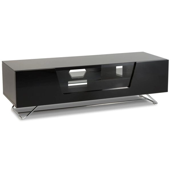 Chroma Medium High Gloss TV Stand With 1 Flip Glass Door In Black | Bed Sava