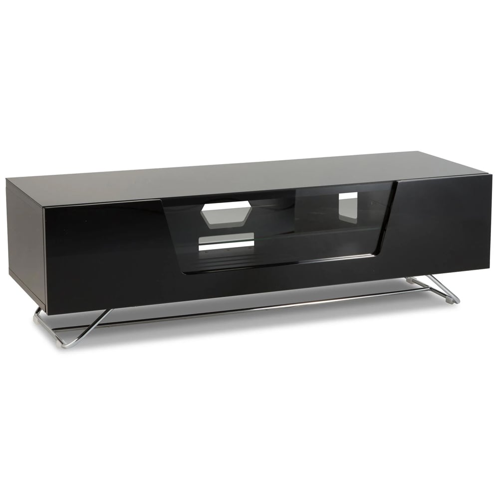 Chroma Medium High Gloss TV Stand With 1 Flip Glass Door In Black | Bed Sava