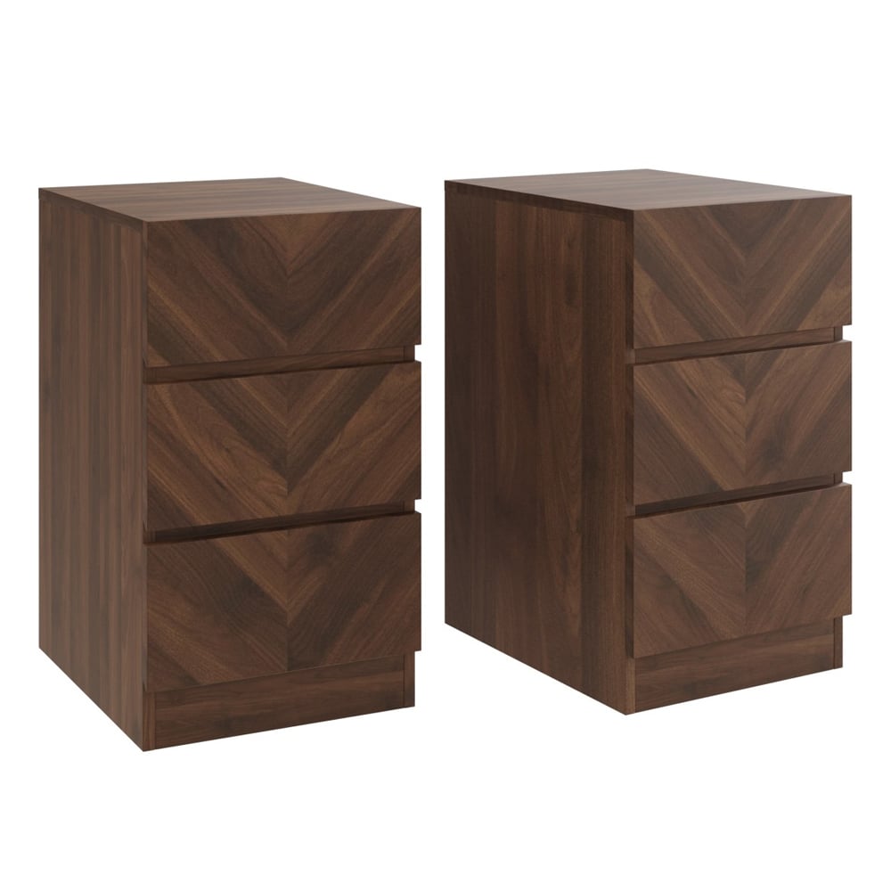 Ciana Royal Walnut Wooden Bedside Cabinets In Pair