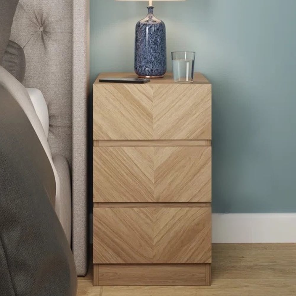 Ciana Wooden Bedside Cabinet With 3 Drawers In Euro Oak